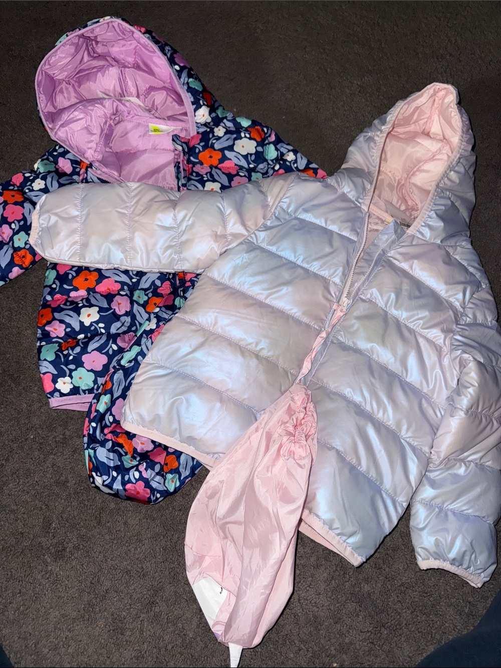 Bundle of Epic Threads Girls Reversible Floral Navy & Light Pink Puffer Jackets